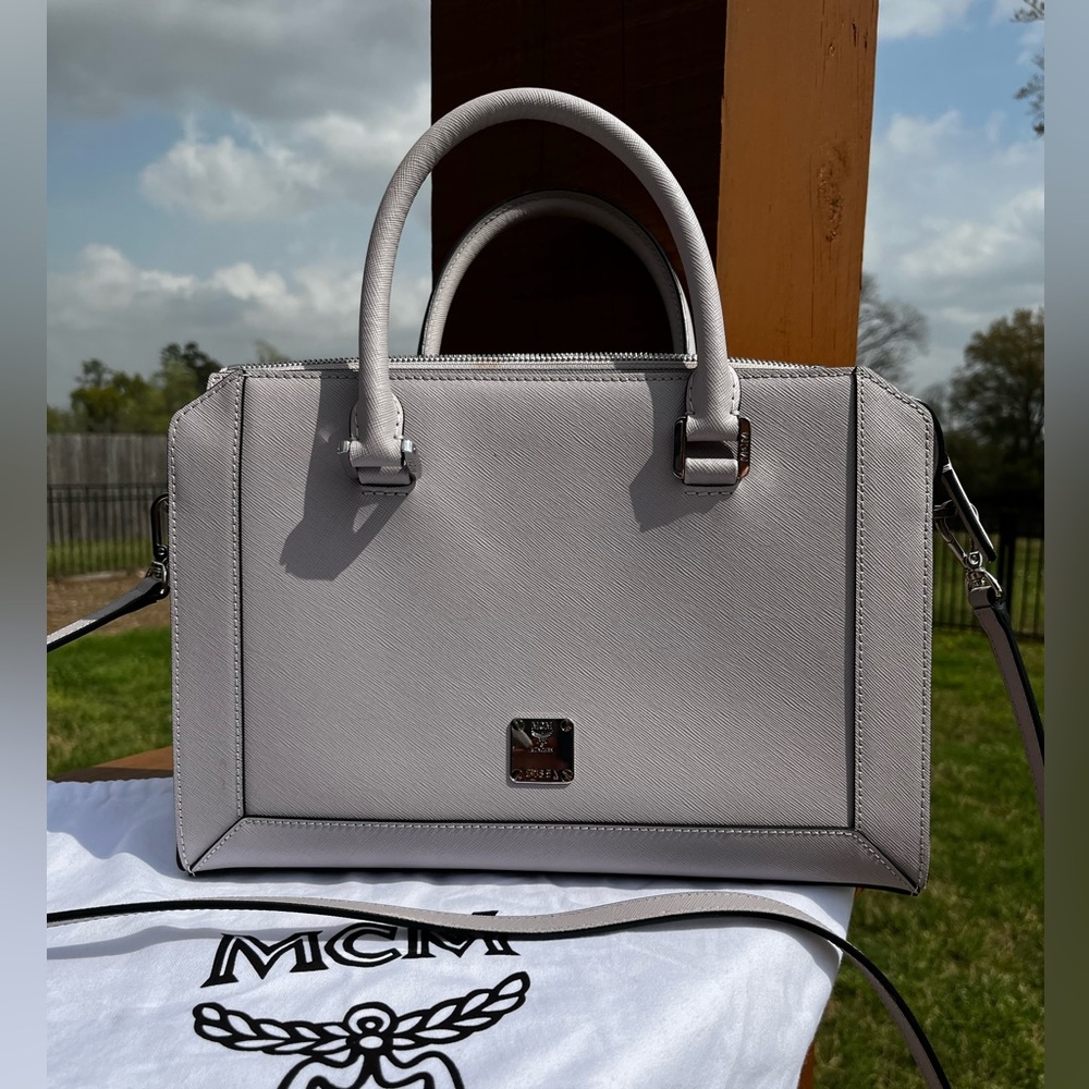 MCM Authentic NWOT Saffiano Nuovo Gray Tote Crossbody Bag with Dust bag